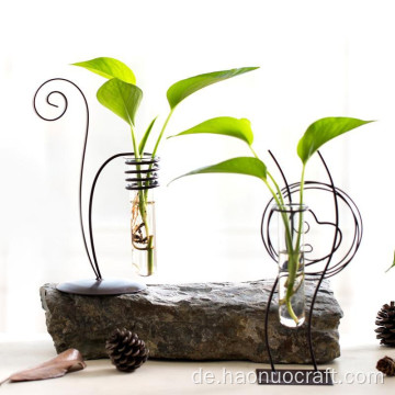 Literary Iron Hydroponics Plant Vase and Water culture glass vase and crafts For Desktop Decoration